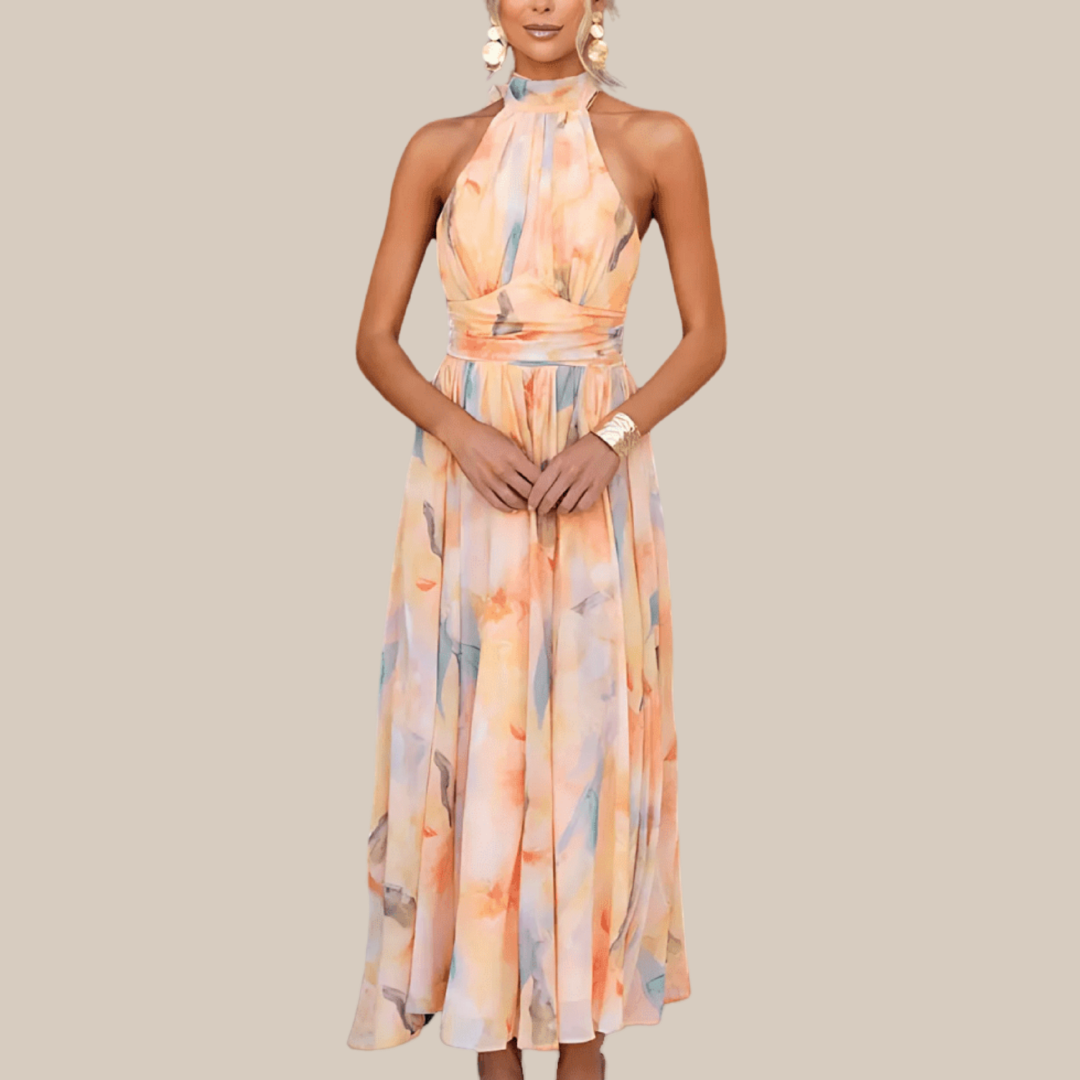 ESTHER™ | Halterneck Watercolour Print Dress