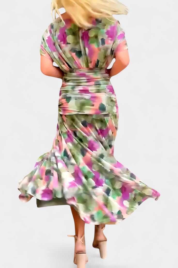 FLORENDA™ | Long Floral V Neck Dress