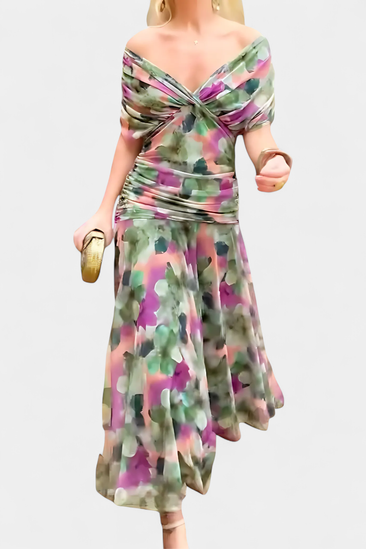 FLORENDA™ | Long Floral V Neck Dress