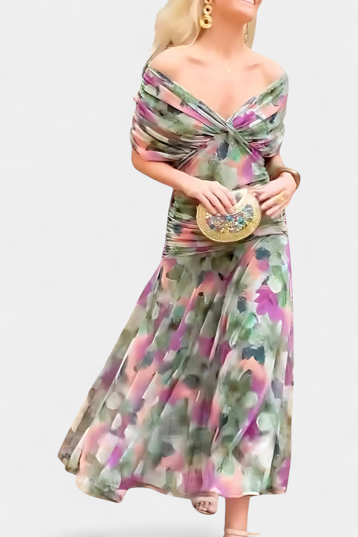 FLORENDA™ | Long Floral V Neck Dress
