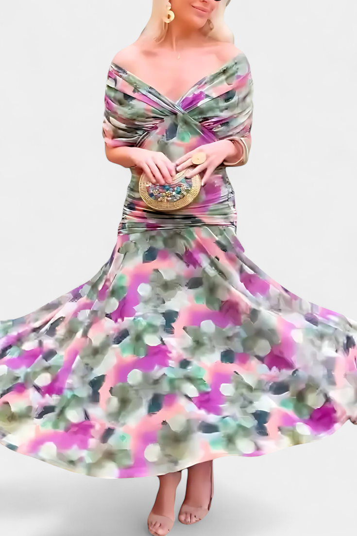 FLORENDA™ | Long Floral V Neck Dress