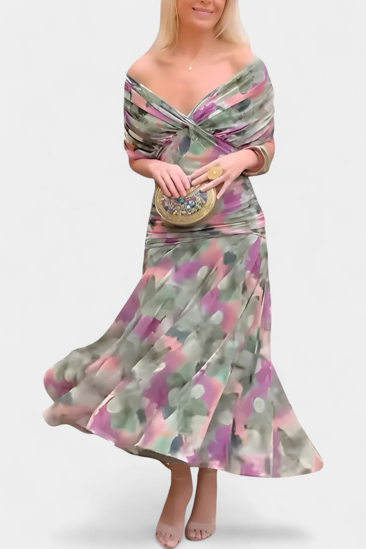 FLORENDA™ | Long Floral V Neck Dress