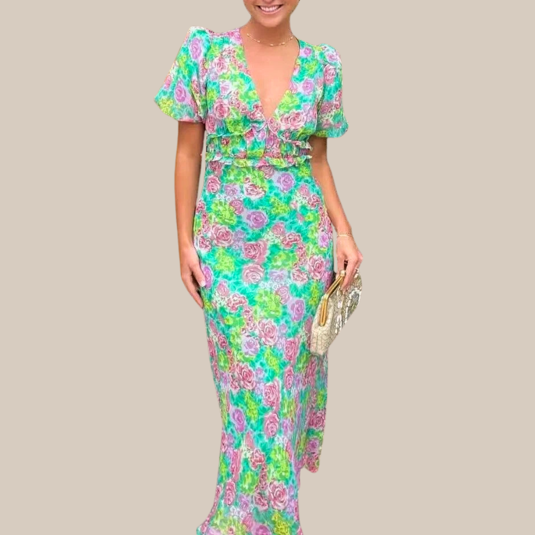 LUCIA™ | Floral V-Neck Maxi Dress