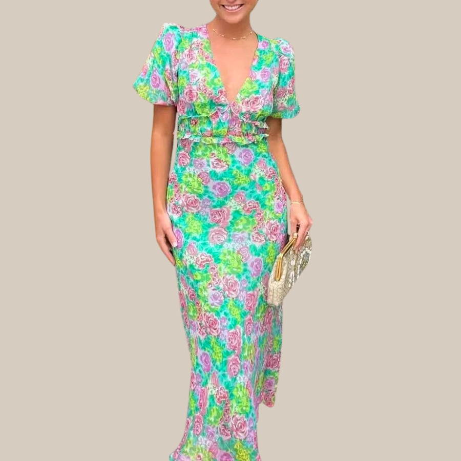 LUCIA™ | Floral V-Neck Maxi Dress
