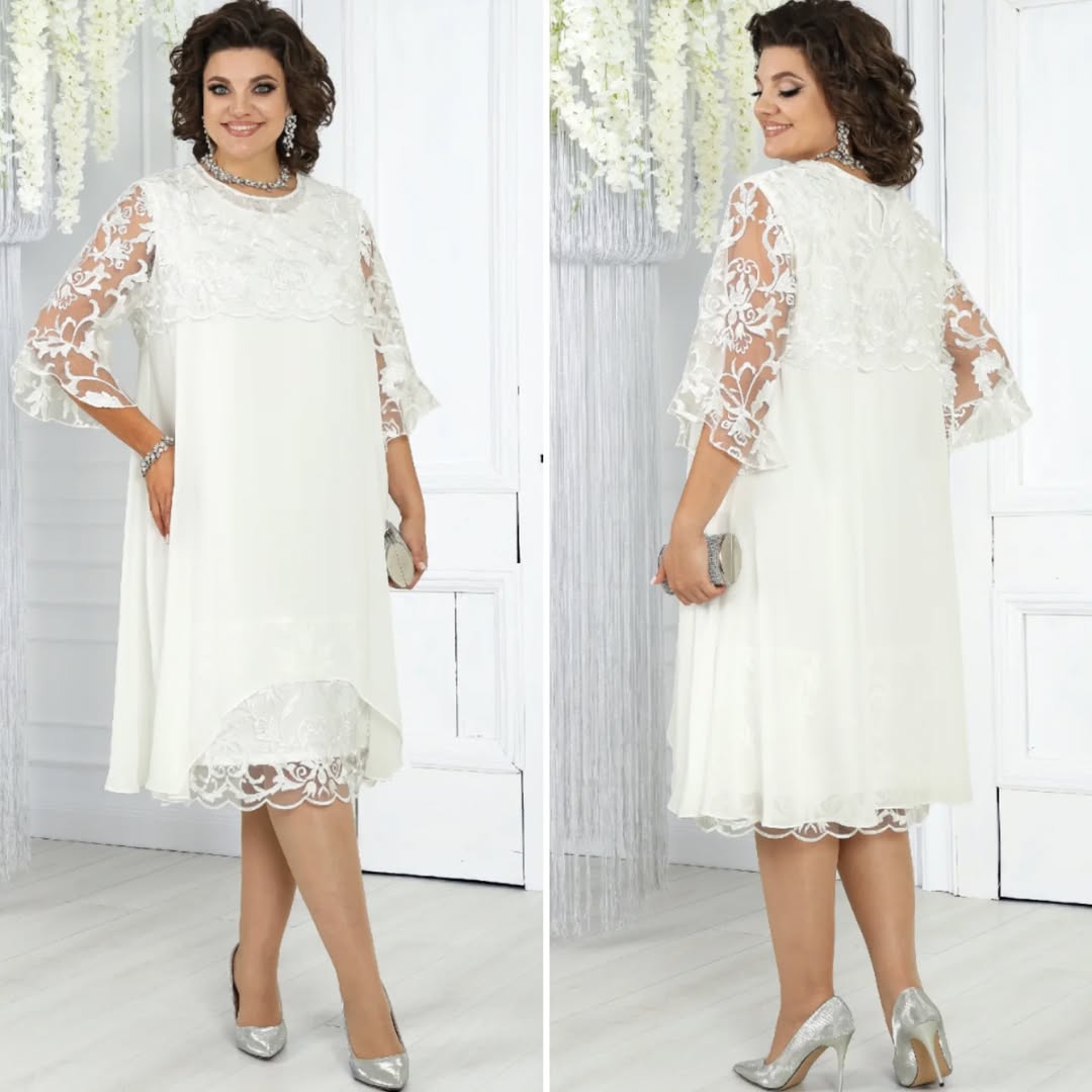 LIVIA | Women’s Embroidered Patchwork Chiffon Dress Round Neckline