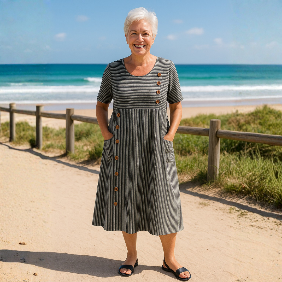 Brienne | Striped Midi Dress – Effortless Comfort, Everyday Confidence