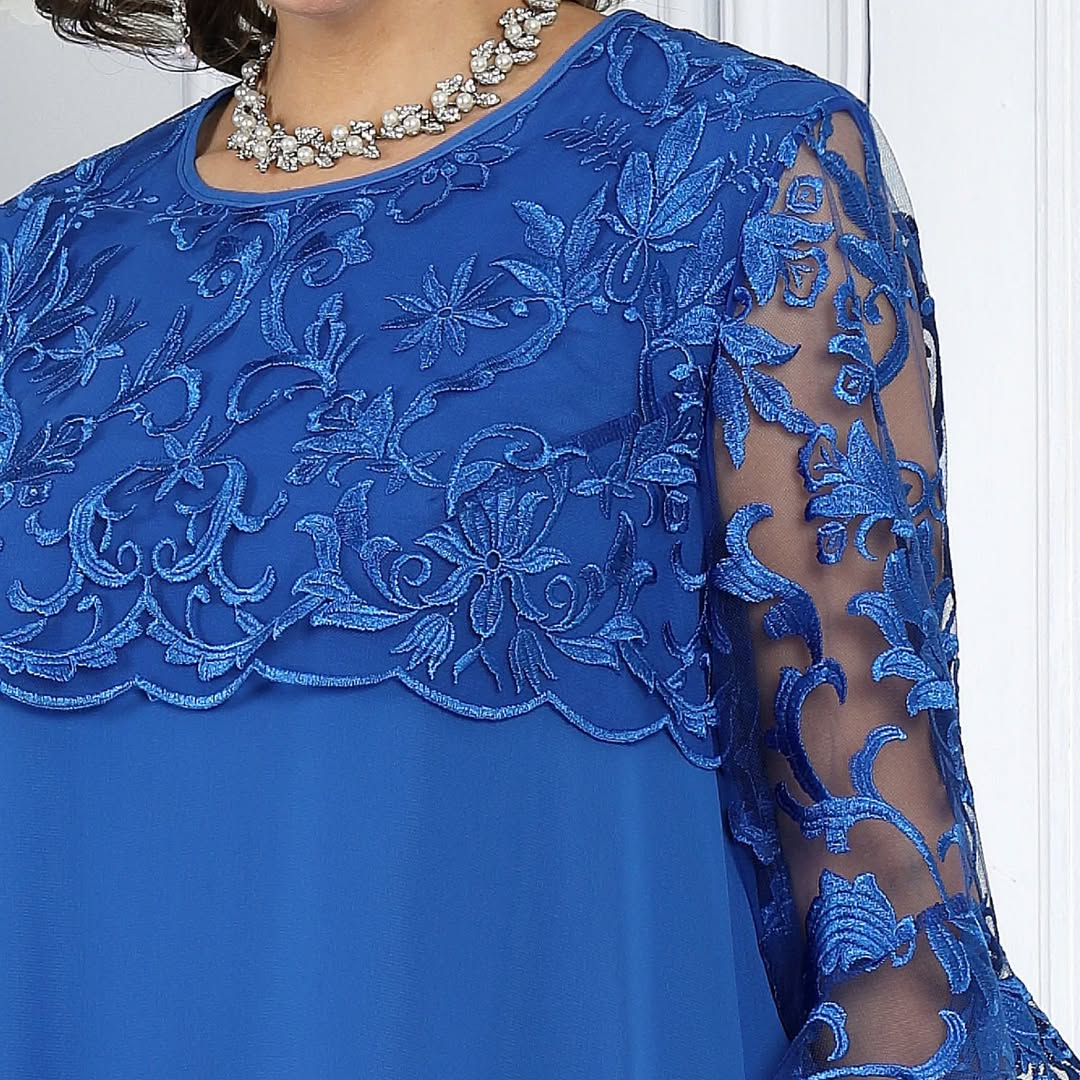 LIVIA | Women’s Embroidered Patchwork Chiffon Dress Round Neckline