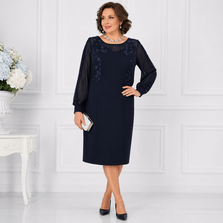 Helena | Elegant Knee-Length Dress with Sheer Sleeves