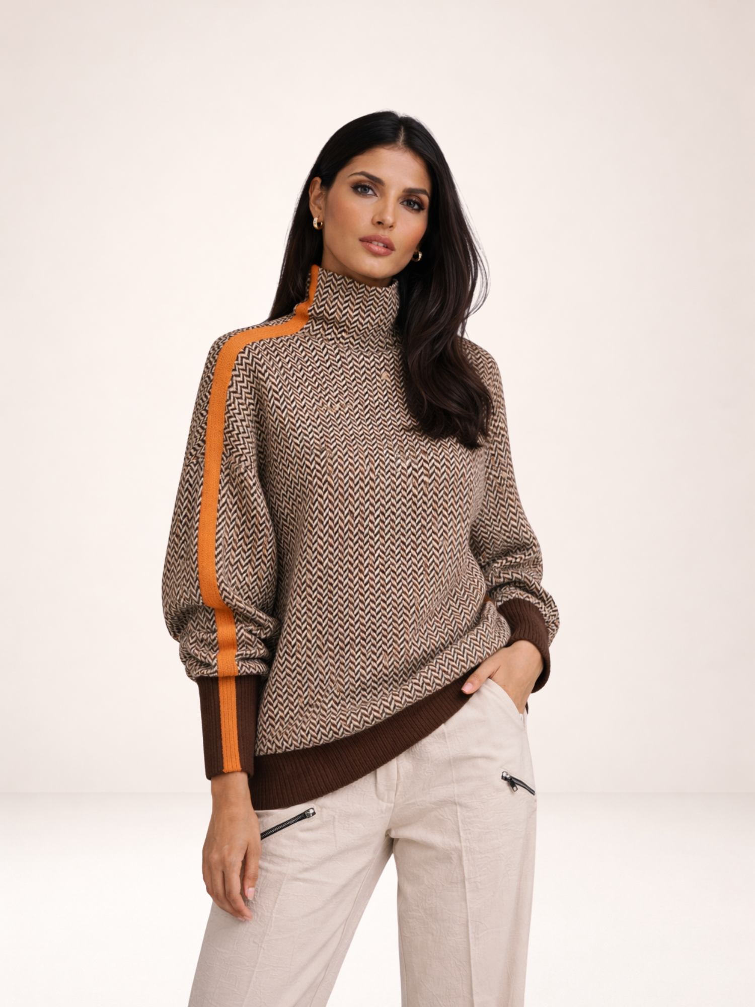 Élise | Contrast Stripe Turtleneck Sweater