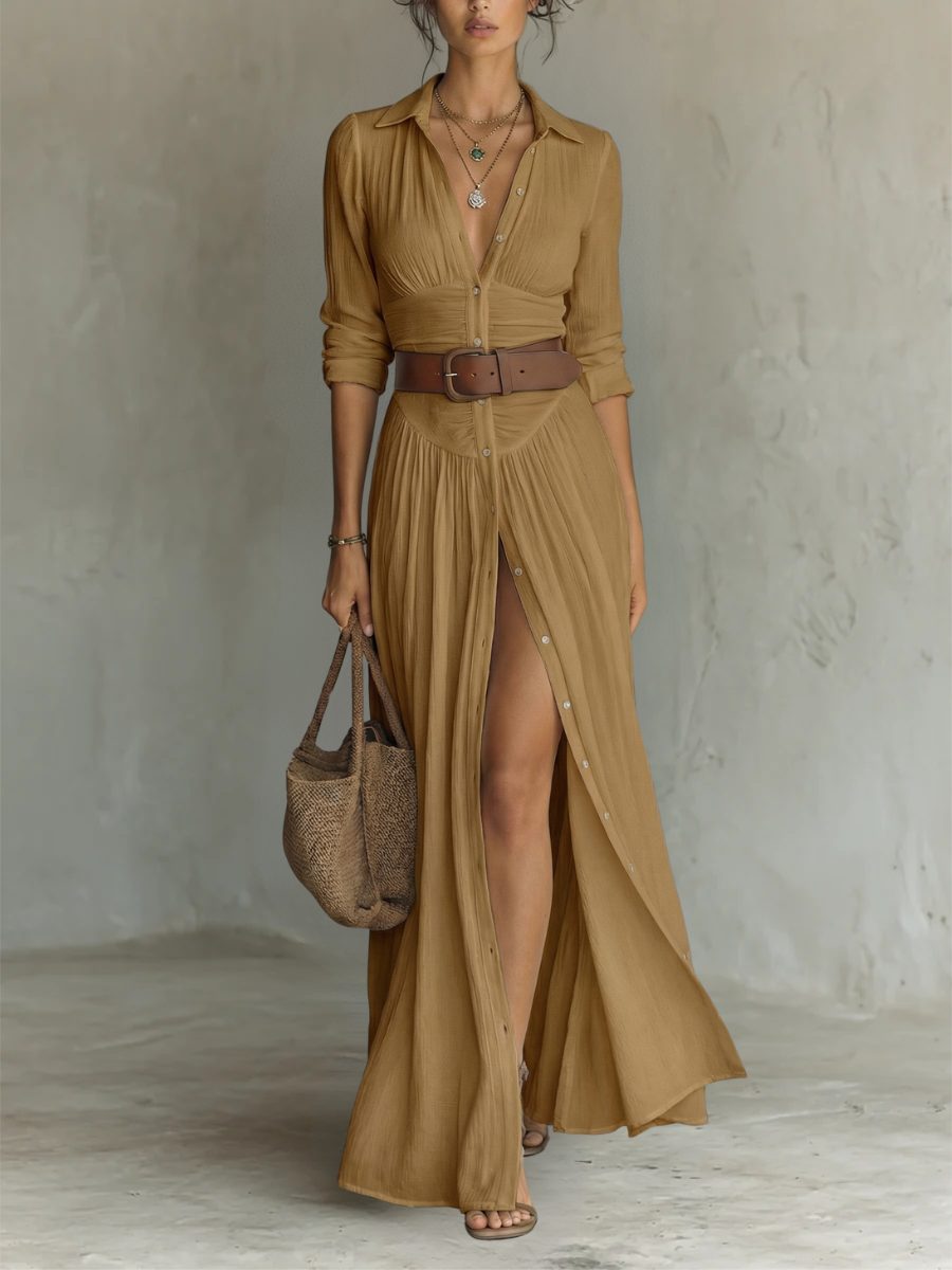 Aurelia | Button-Front Maxi Shirt Dress
