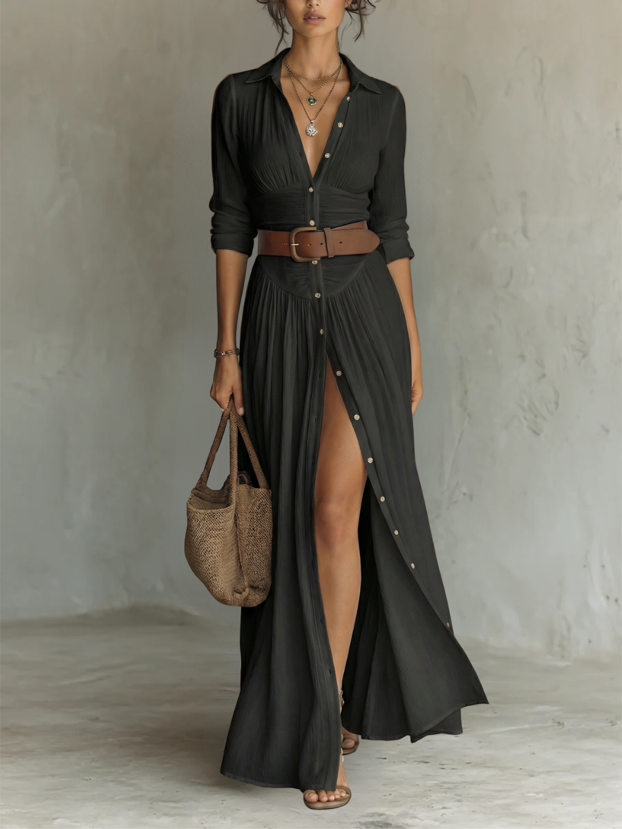 Aurelia | Button-Front Maxi Shirt Dress