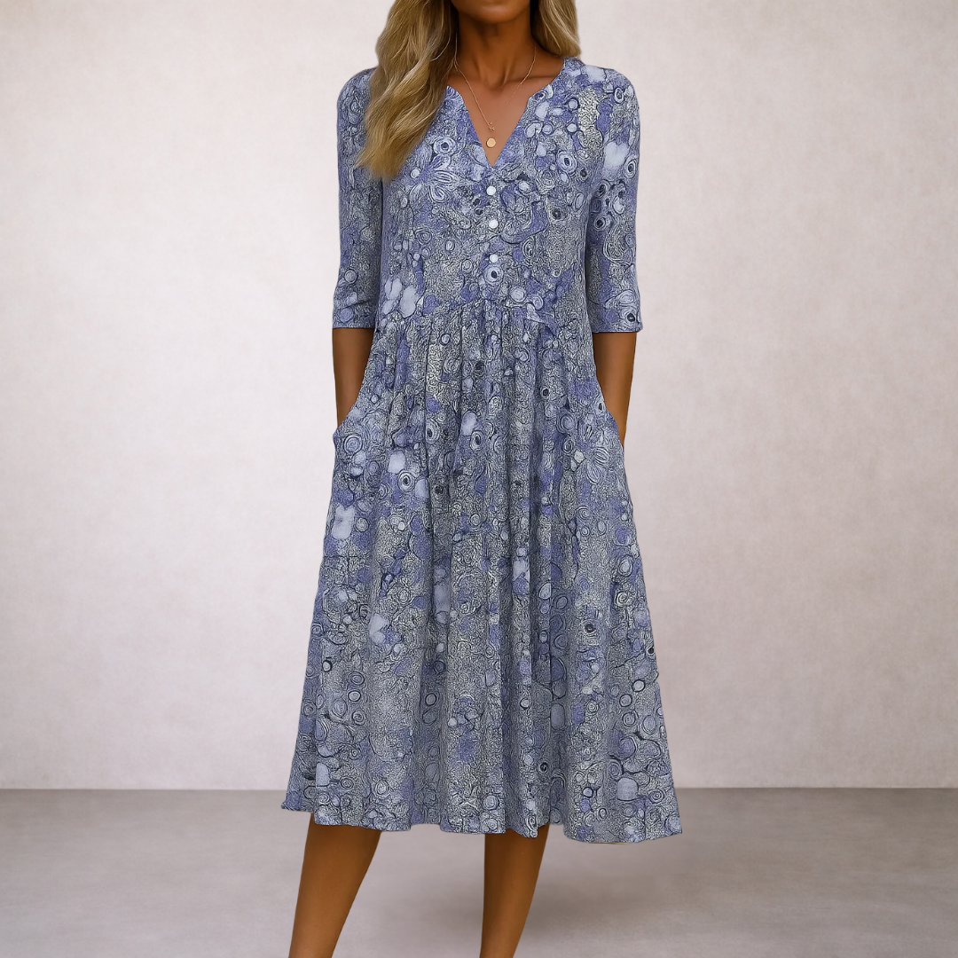 HARLOW™  | Graceful V-Neck Elegance Midi Dress