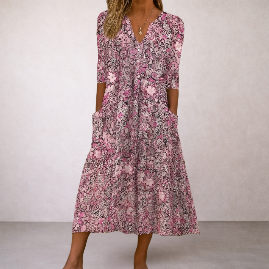 HARLOW™  | Graceful V-Neck Elegance Midi Dress