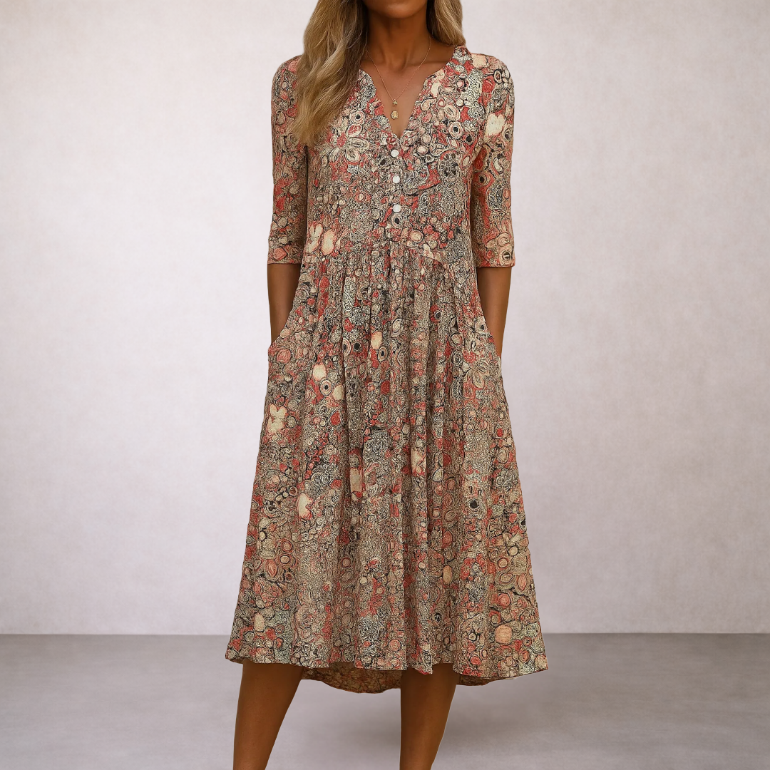 HARLOW™  | Graceful V-Neck Elegance Midi Dress