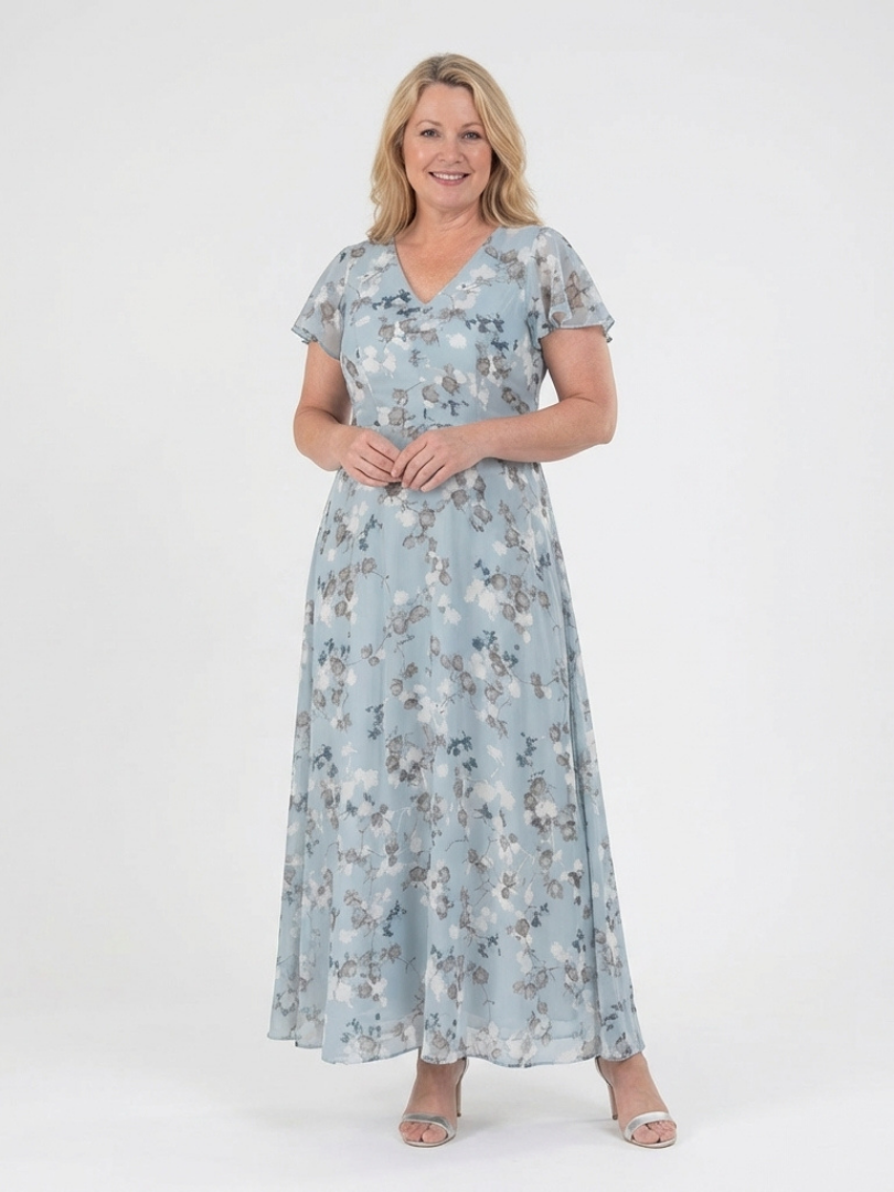 ISMERIA™ | Floral Chiffon Maxi Dress
