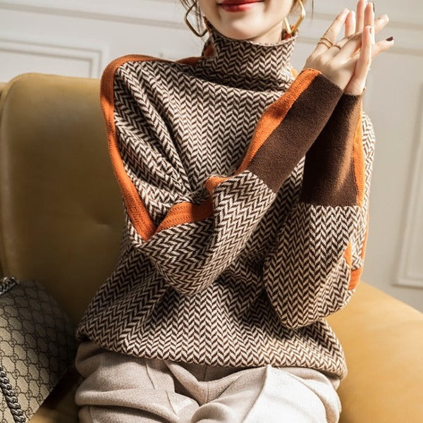 Élise | Contrast Stripe Turtleneck Sweater