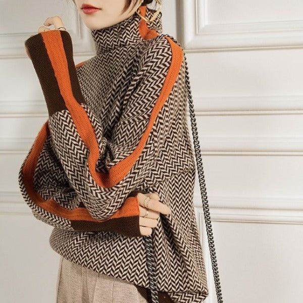 Élise | Contrast Stripe Turtleneck Sweater