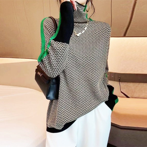 Élise | Contrast Stripe Turtleneck Sweater