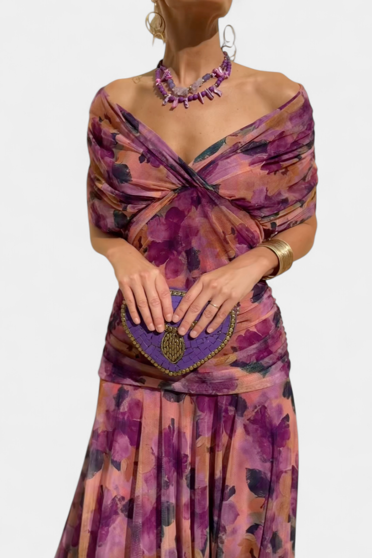 FLORENDA™ | Long Floral V Neck Dress