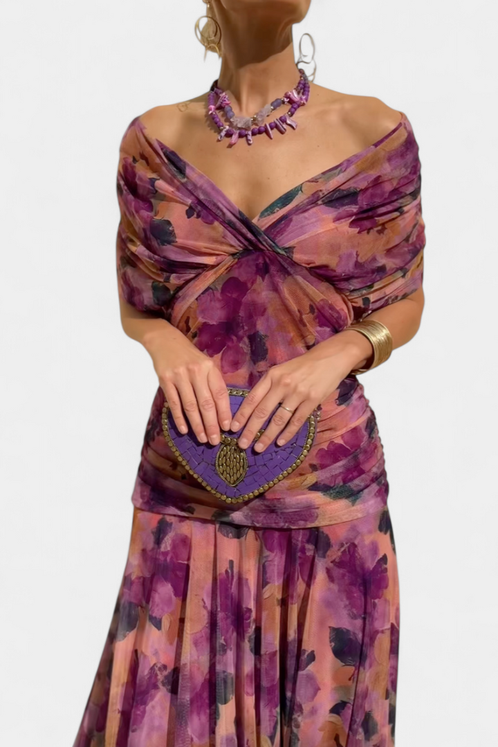 FLORENDA™ | Long Floral V Neck Dress