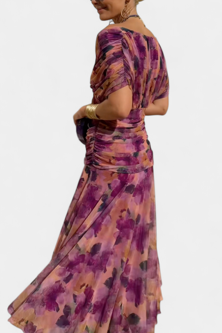 FLORENDA™ | Long Floral V Neck Dress