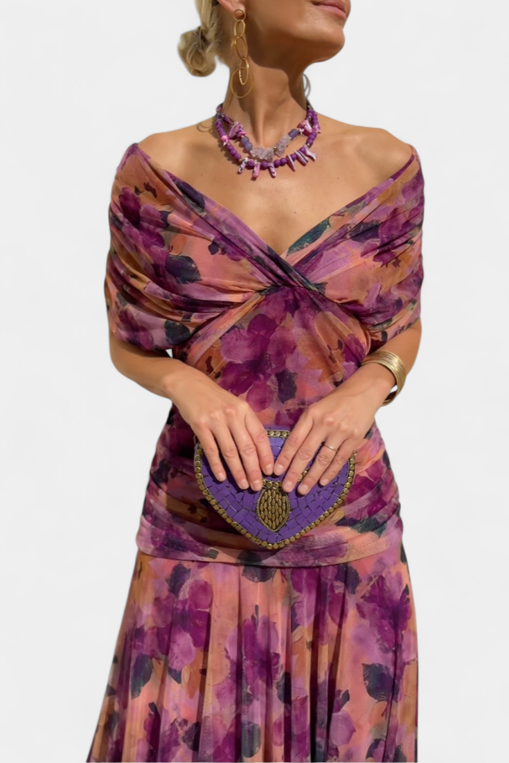 FLORENDA™ | Long Floral V Neck Dress