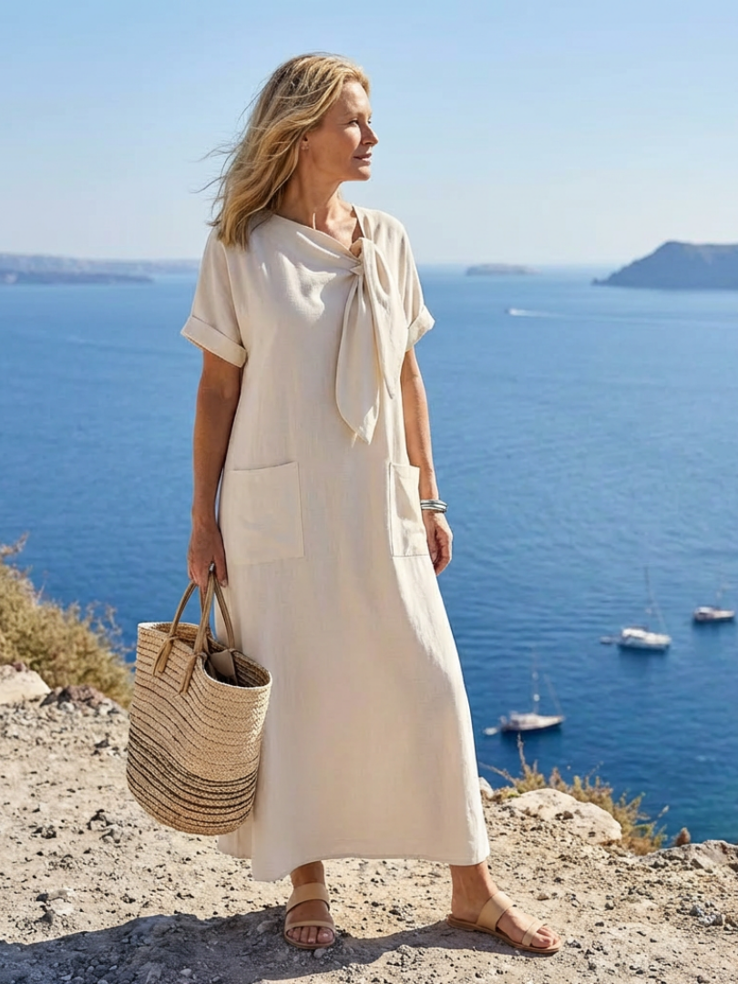 ELOWYN™ | Round Neck Short Sleeve Pocket Maxi Dress