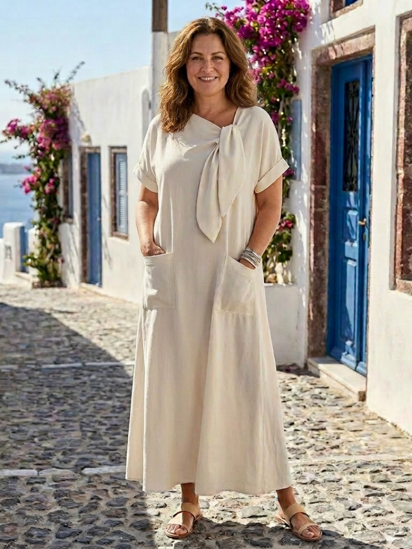 ELOWYN™ | Round Neck Short Sleeve Pocket Maxi Dress
