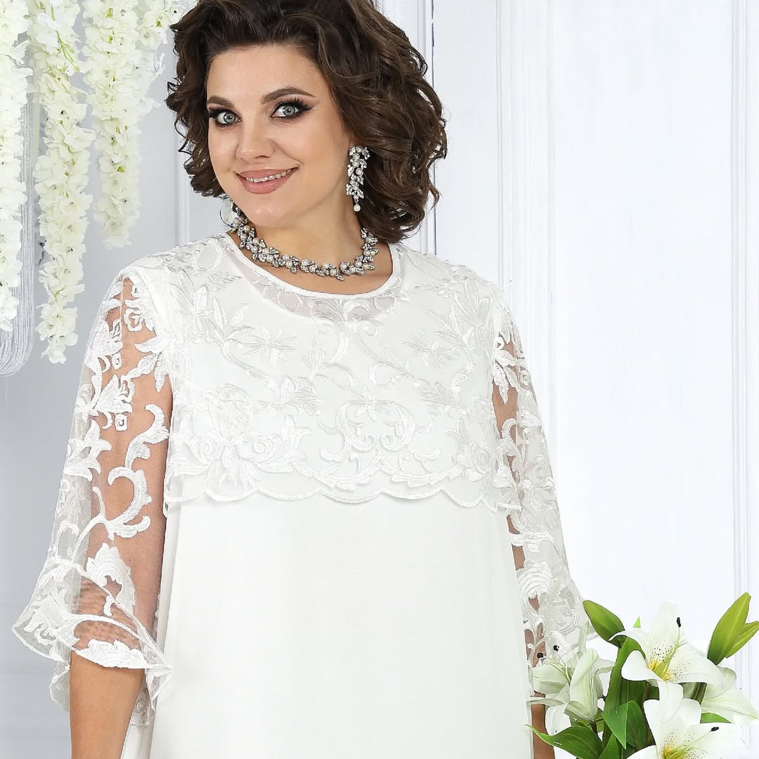 LIVIA | Women’s Embroidered Patchwork Chiffon Dress Round Neckline
