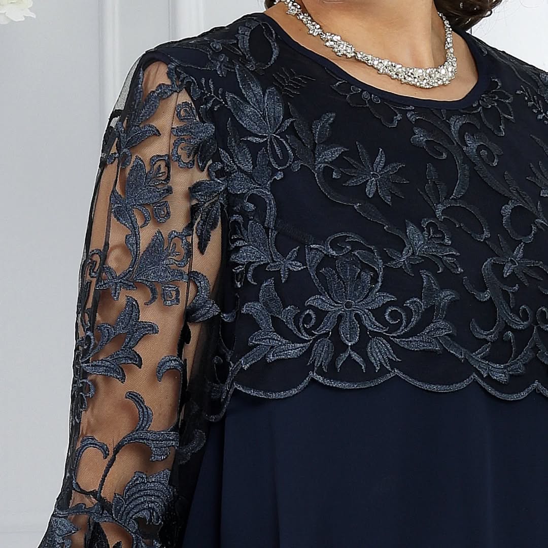 LIVIA | Women’s Embroidered Patchwork Chiffon Dress Round Neckline