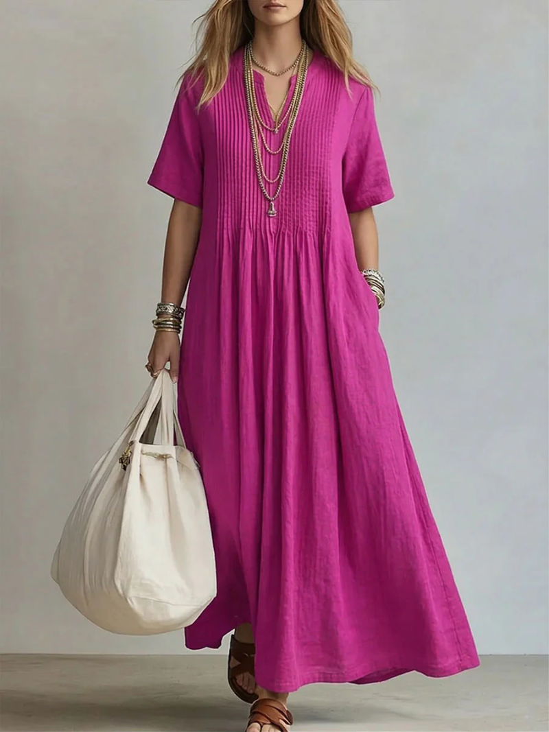 Betsaida | V-Neck Maxi Dress with Short Sleeves and Flowing Fit