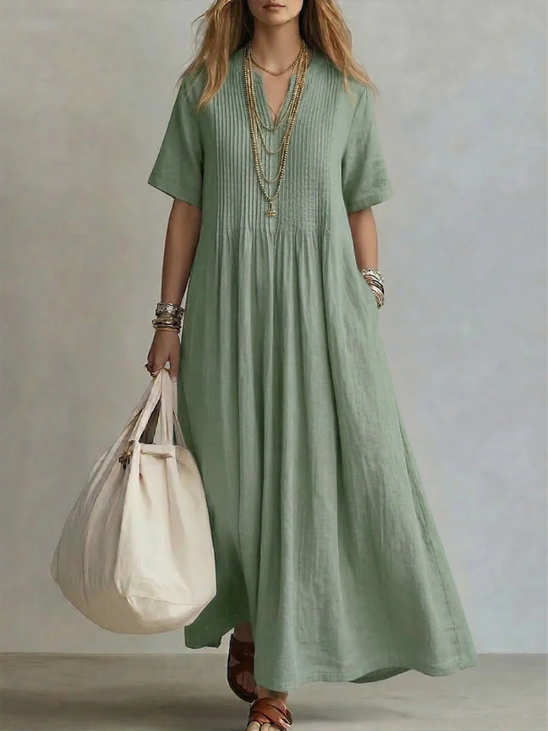 Betsaida | V-Neck Maxi Dress with Short Sleeves and Flowing Fit