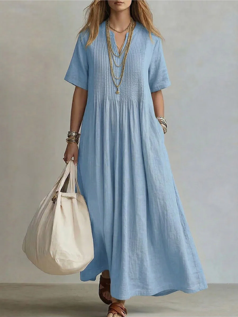Betsaida | V-Neck Maxi Dress with Short Sleeves and Flowing Fit