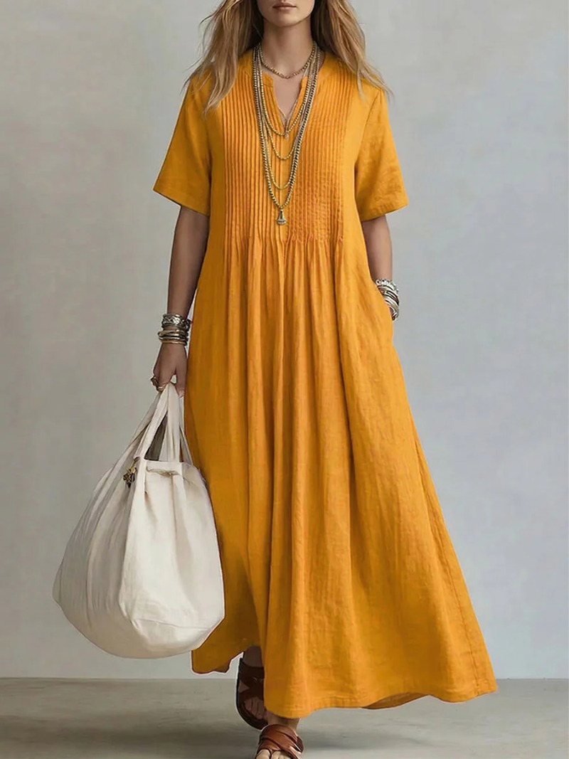 Betsaida | V-Neck Maxi Dress with Short Sleeves and Flowing Fit