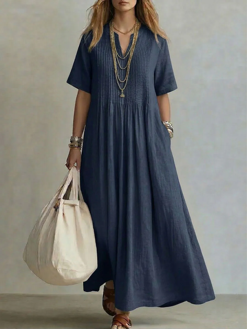 Betsaida | V-Neck Maxi Dress with Short Sleeves and Flowing Fit