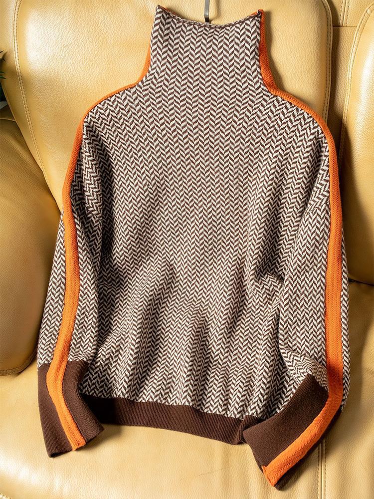 Élise | Contrast Stripe Turtleneck Sweater