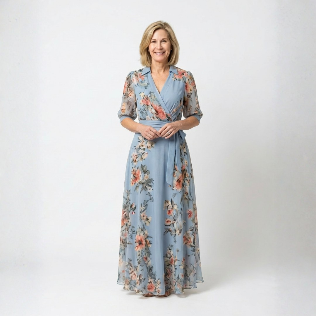 ELOWEN™ | Floral Wrap V Neck Maxi Dress