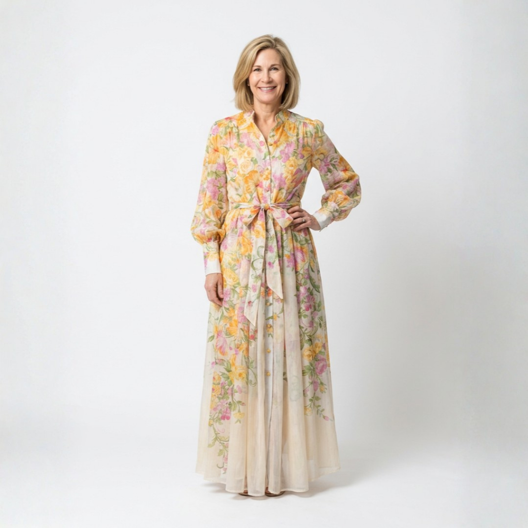 CRESSIDA™ | Floral Sheer Long Sleeve Maxi Dress