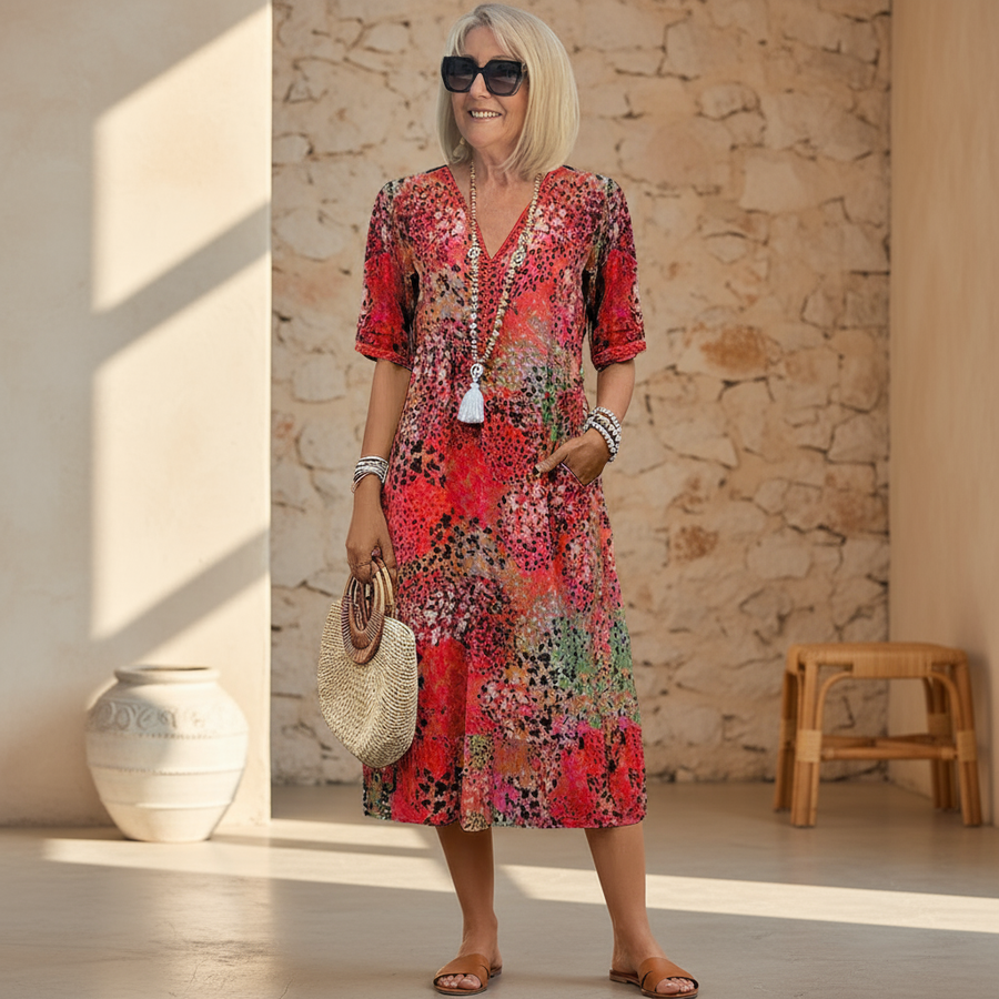 ELARA™ | Elegant Printed Midi Dress