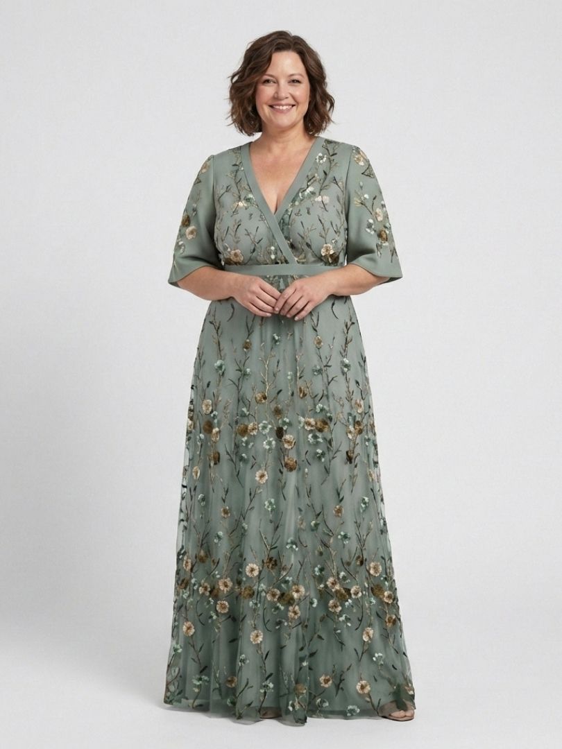 EVADNE™ | Floral V Neck Short Sleeve Maxi Dress