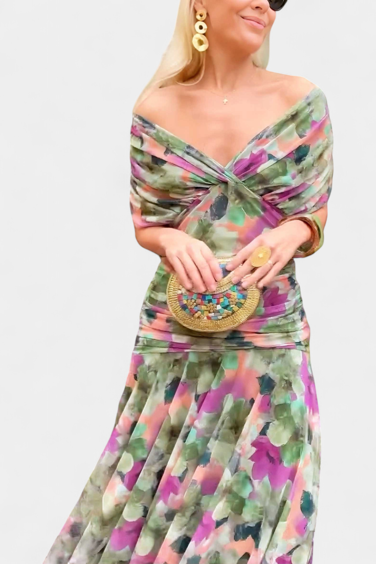 FLORENDA™ | Long Floral V Neck Dress