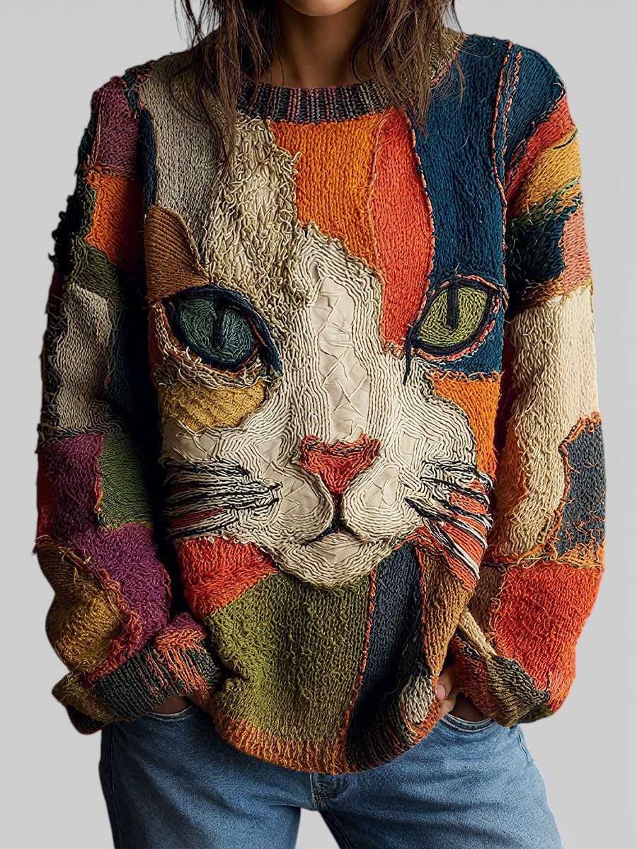 ZAIRA | ARTISTIC CAT PRINT SWEATER