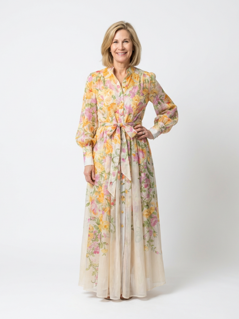 CRESSIDA™ | Floral Sheer Long Sleeve Maxi Dress