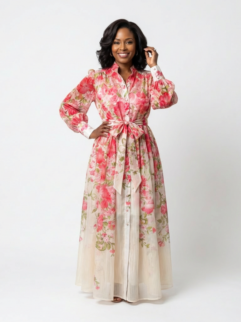 CRESSIDA™ | Floral Sheer Long Sleeve Maxi Dress