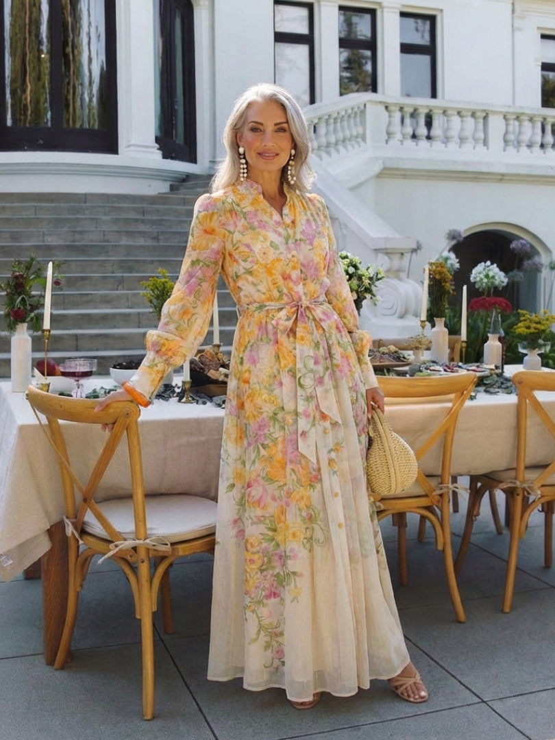CRESSIDA™ | Floral Sheer Long Sleeve Maxi Dress