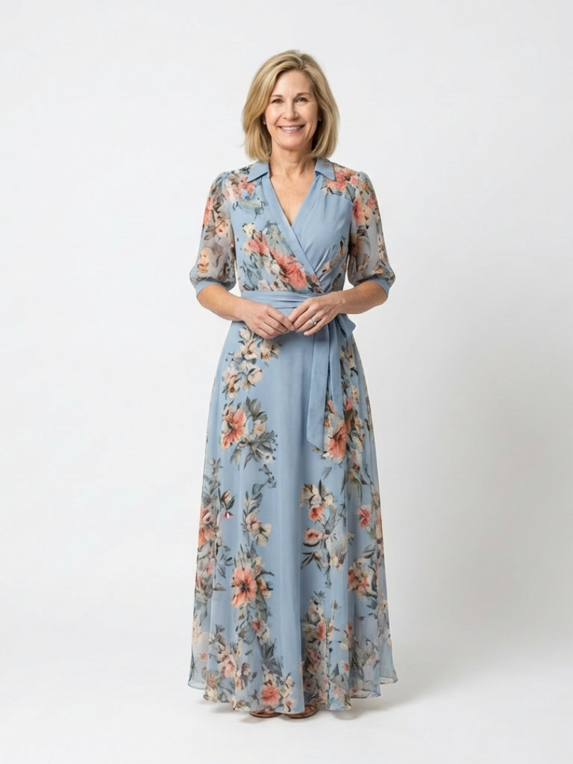 ELOWEN™ | Floral Wrap V Neck Maxi Dress