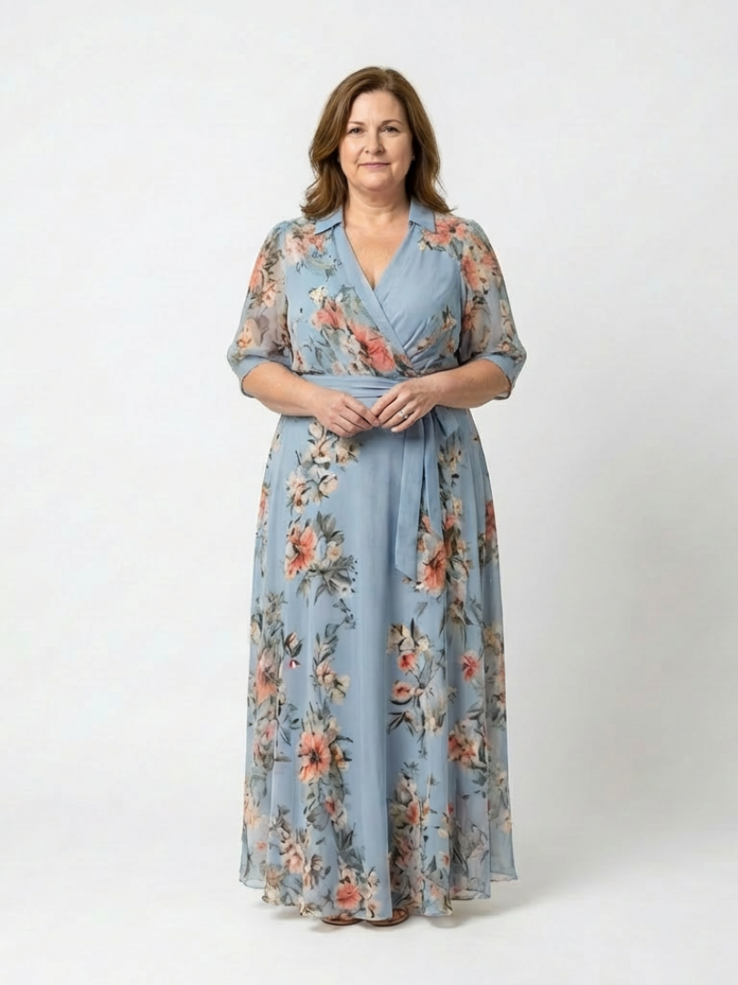 ELOWEN™ | Floral Wrap V Neck Maxi Dress