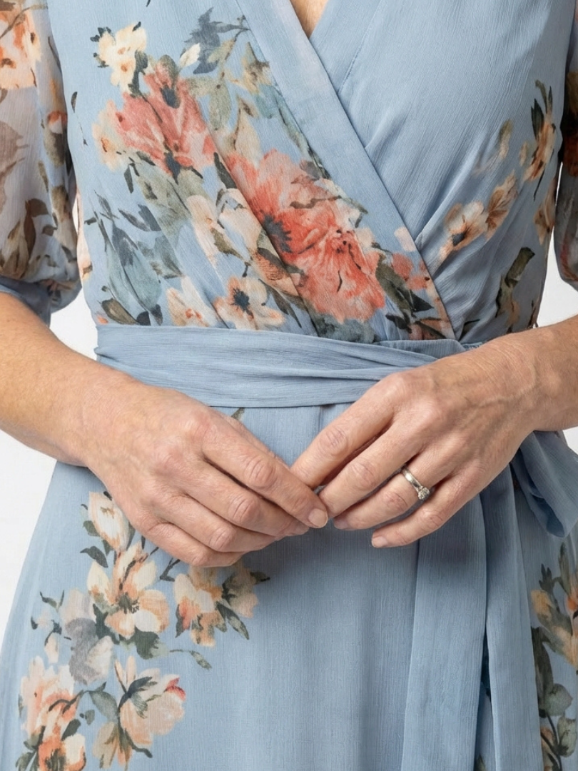 ELOWEN™ | Floral Wrap V Neck Maxi Dress